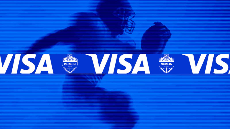 NFL player + Visa logo + Dublin logo