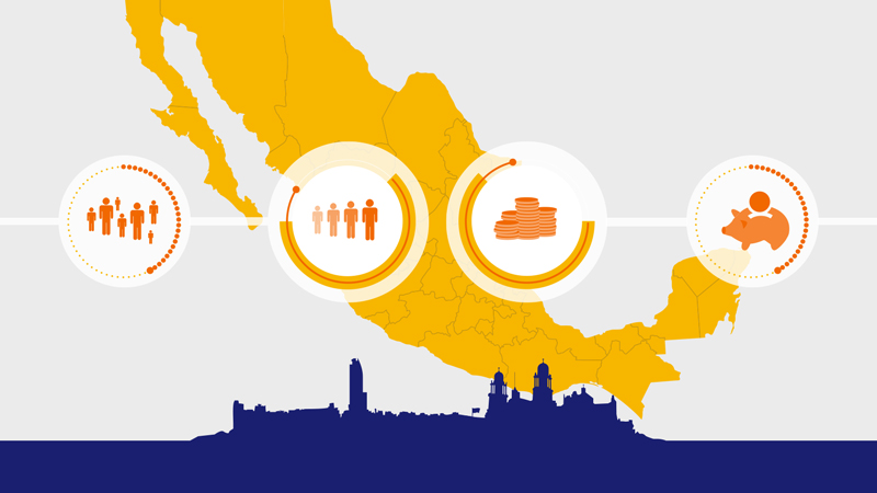 An illustration of Mexico that depicts the growing use of mobile payments in the country.